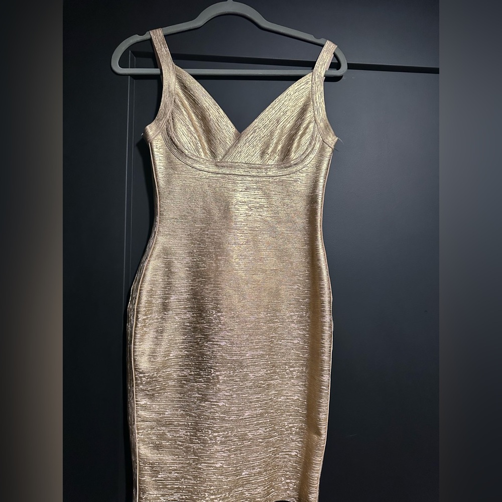 Fashion Nova Lux Gold Bandage Dress Size S